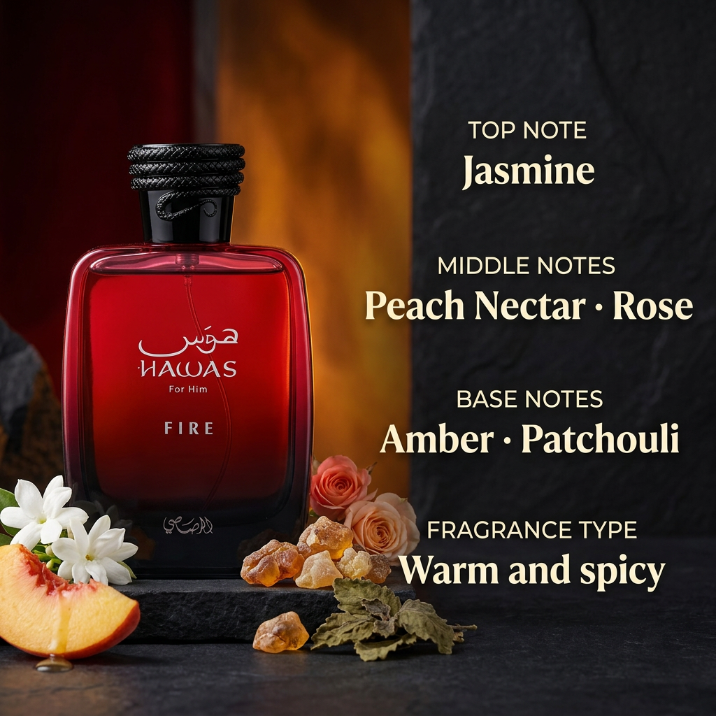 Perfume bottle with fragrance ingredients, written notes, and fragrance type